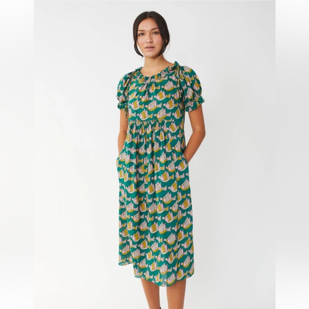 Matta Green Dress with Birds